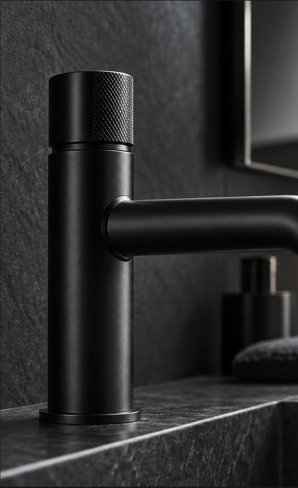 Matte black faucet detail