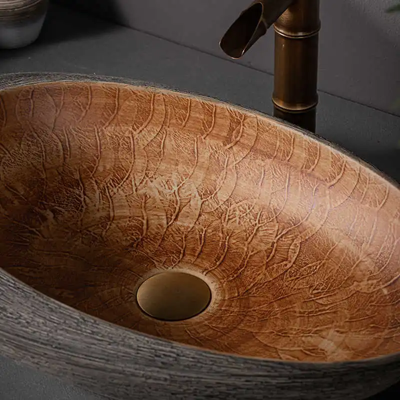 Antique Ceramic Oval Bathroom Vessel Sink