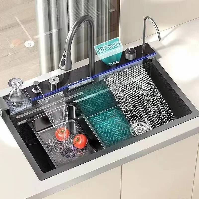 Modern Waterfall Kitchen Sink with Digital Control Multi-Functional