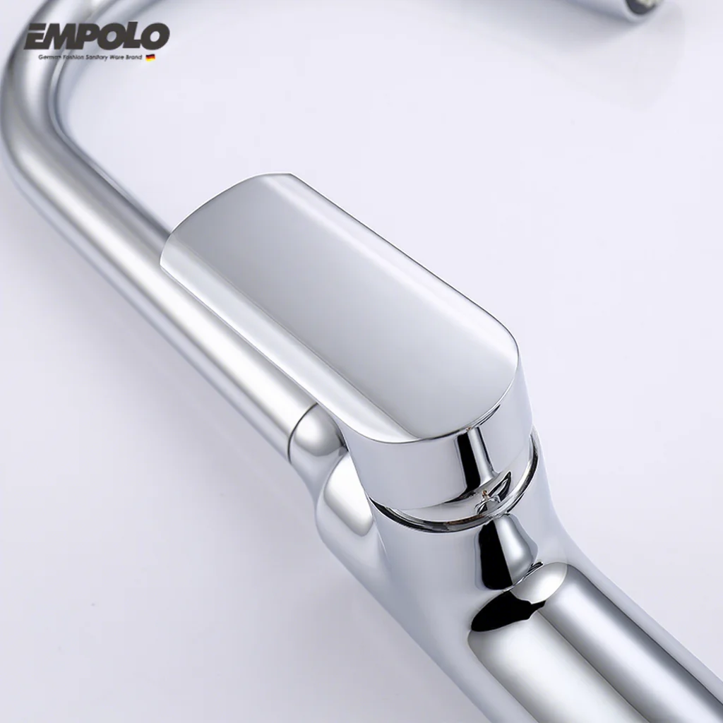 Modern Chrome Brass Deck-Mounted Pull-Down Kitchen Faucet Single-Handle