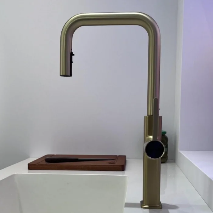 Modern Brass Deck-Mounted Pull-Down Kitchen Faucet