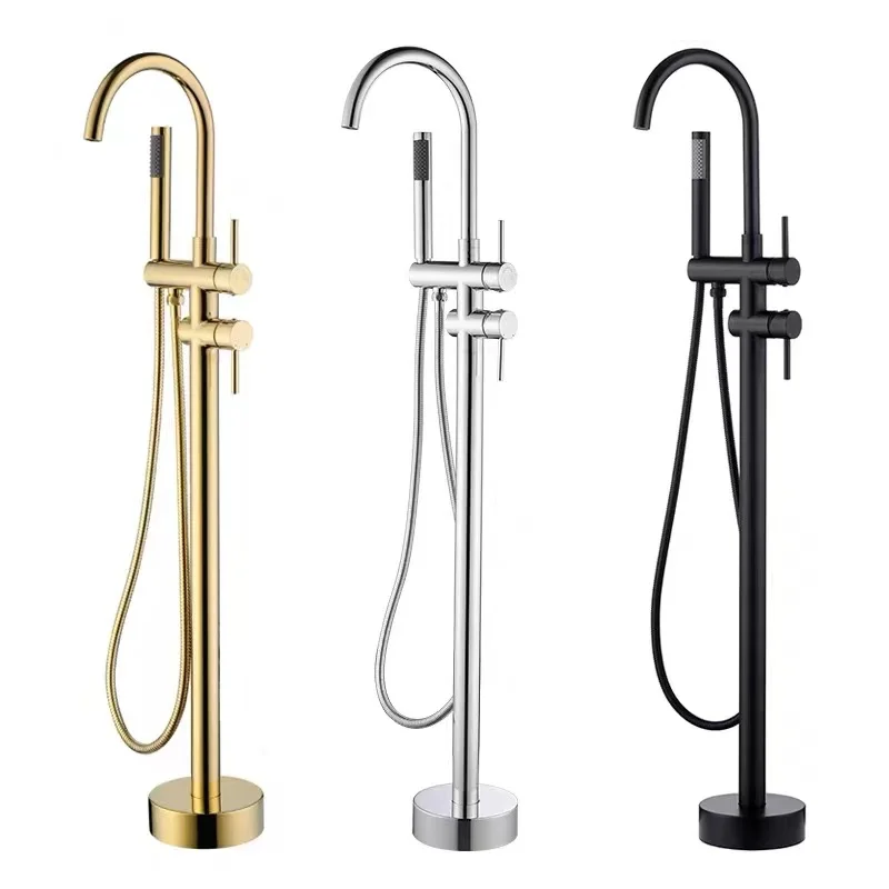 Chrome Brass Single-Handle Freestanding Bathtub Faucet