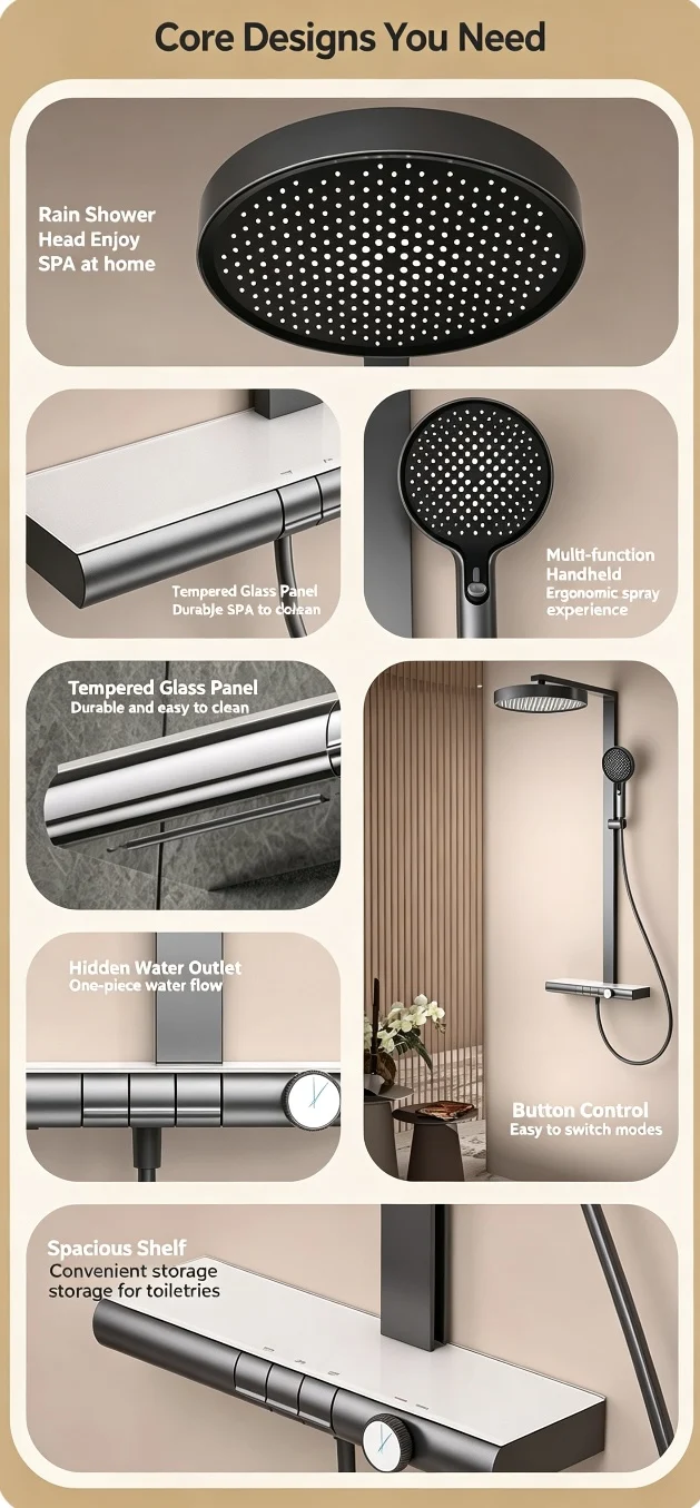 Copper Wall-Mounted Thermostatic Shower System