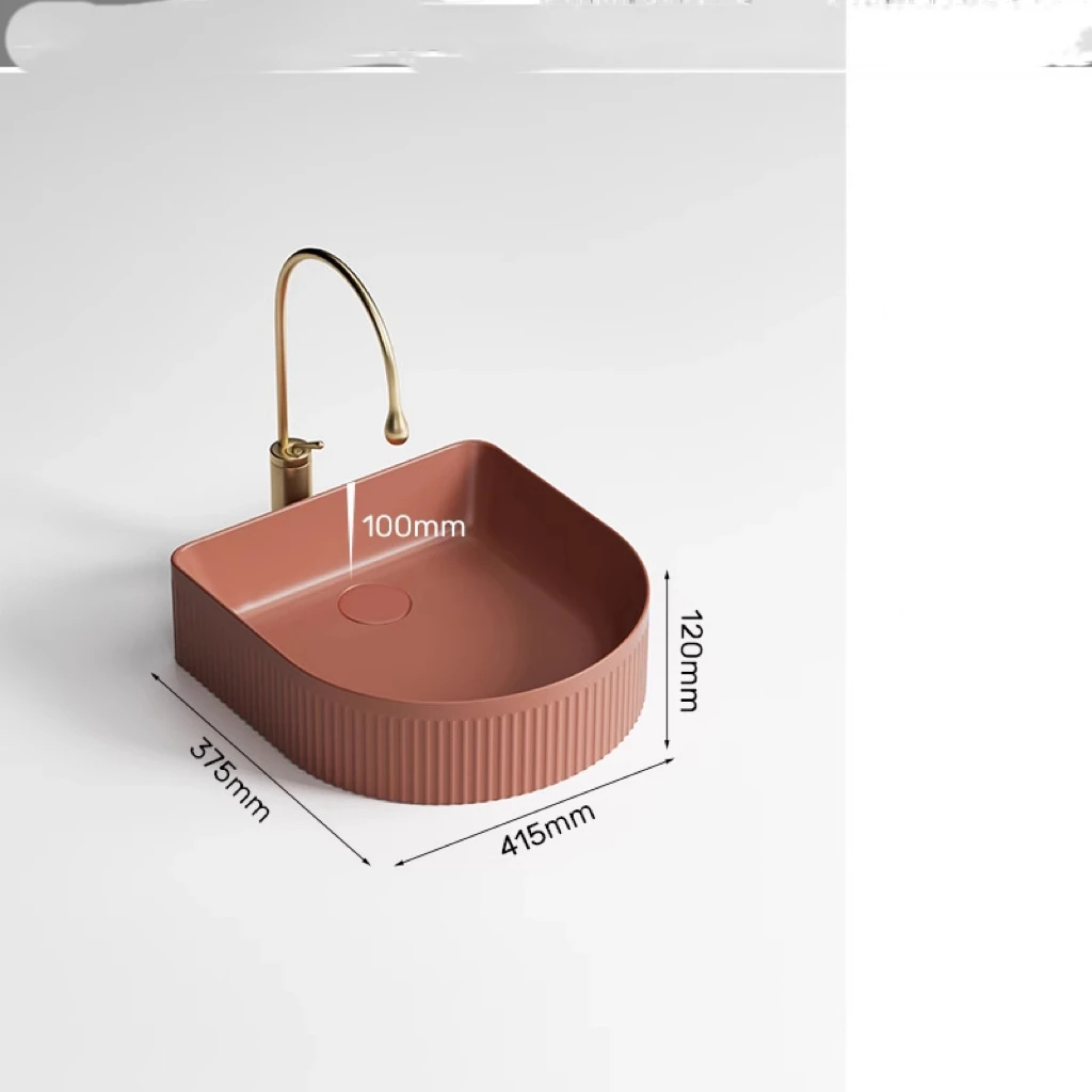 Brick Red Ceramic Square Bathroom Vessel Sink