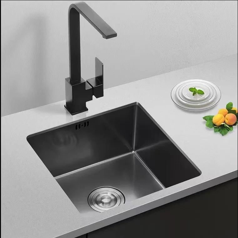 Matte Black Stainless Steel Square Single-Bowl Kitchen Sink