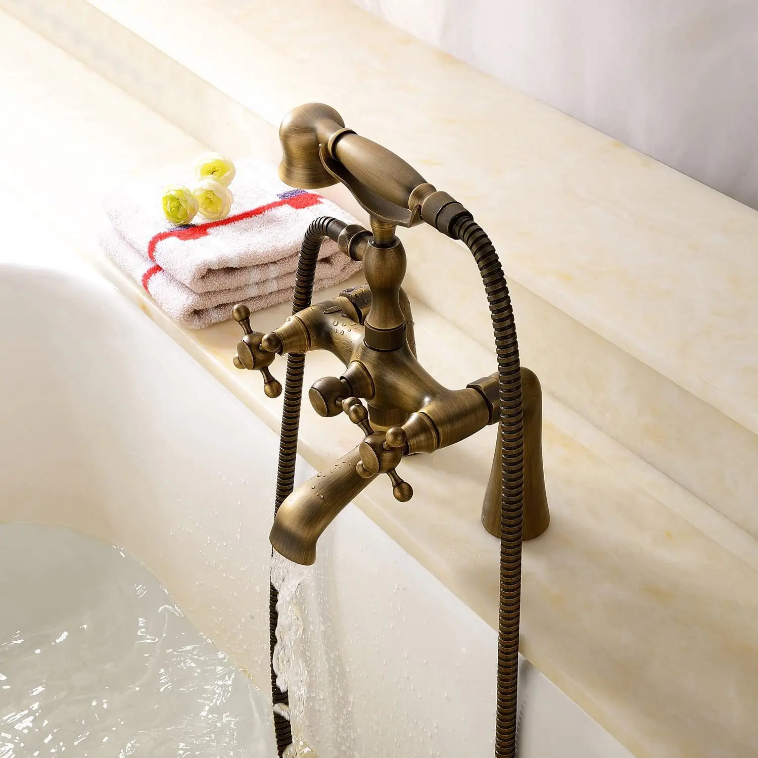 Copper Deck-Mounted Bathtub Faucet