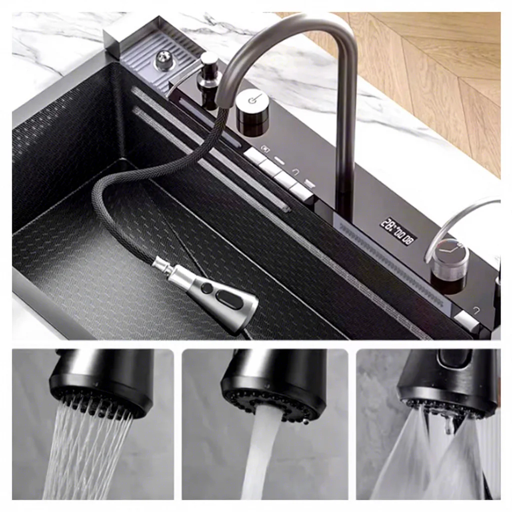 Modern Waterfall Kitchen Sink with Digital Control Multi-Functional