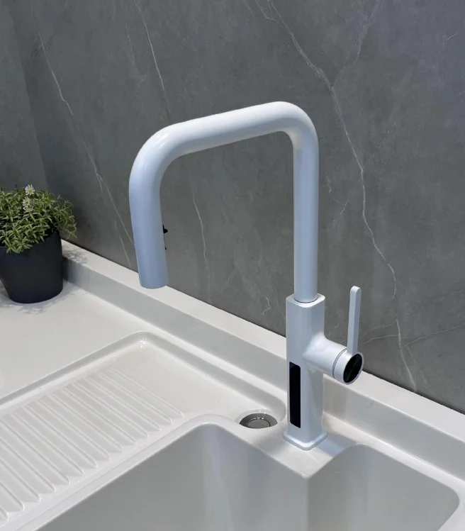 Modern Brass Deck-Mounted Pull-Down Kitchen Faucet
