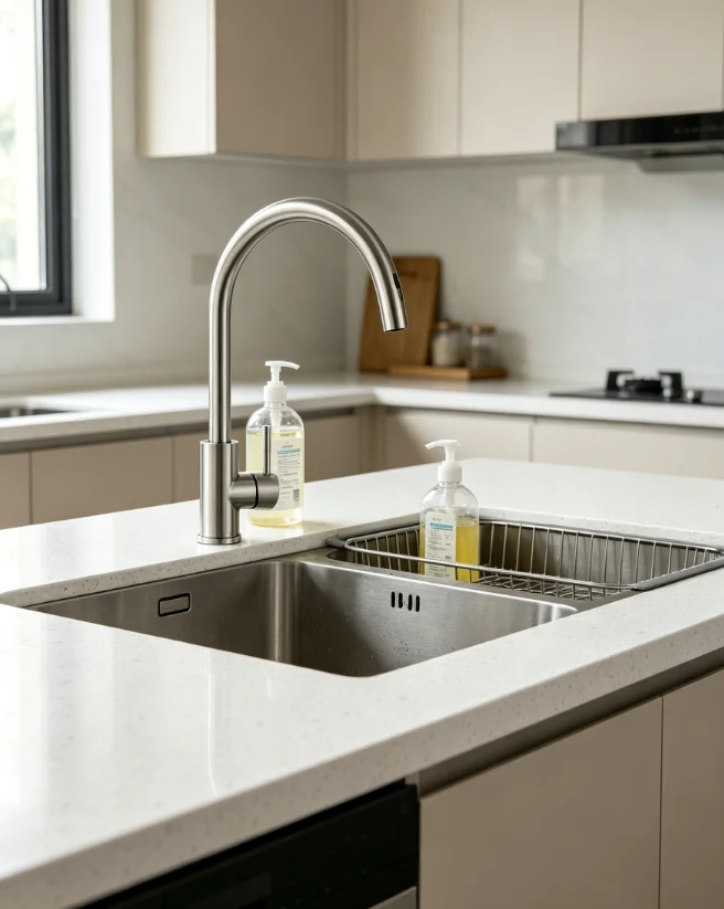 Chrome Stainless Steel Deck-Mounted Kitchen Faucet