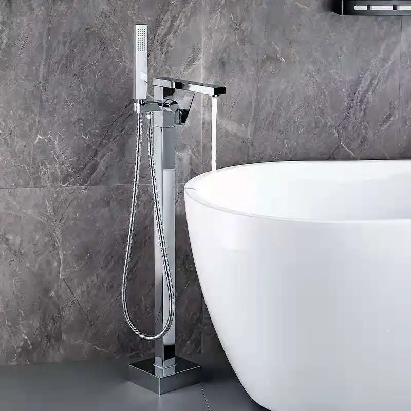 Modern Brass Single-Handle Freestanding Bathtub Faucet Polished