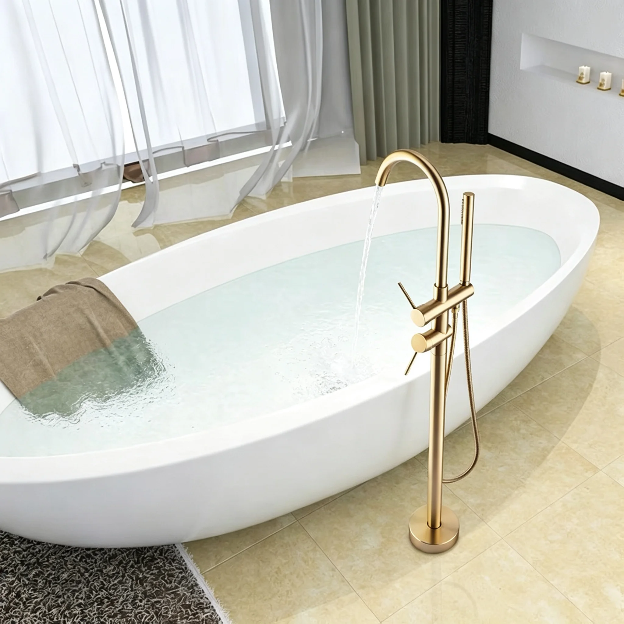 Chrome Brass Single-Handle Freestanding Bathtub Faucet