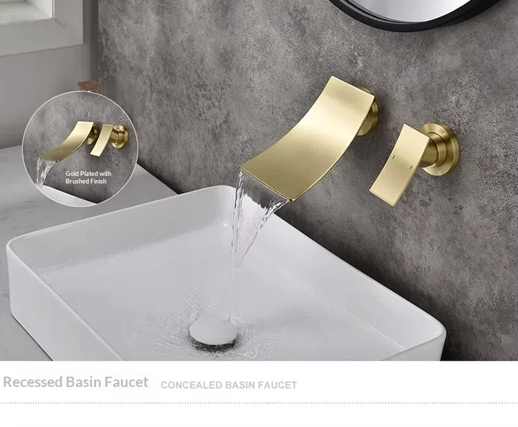 Robinet de lavabo mural en laiton brossé or