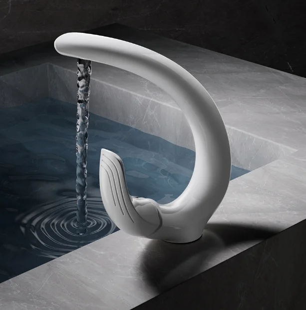 Modern Brass Deck-Mounted Single-Hole Bathroom Sink Faucet Single-Handle