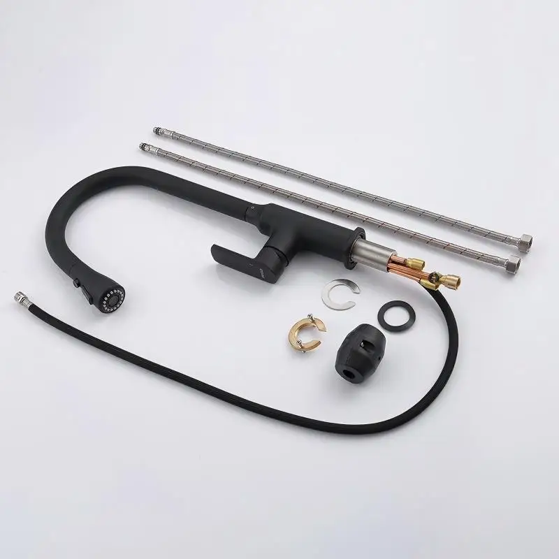 Matte Black Brass Deck-Mounted Pull-Down Kitchen Faucet