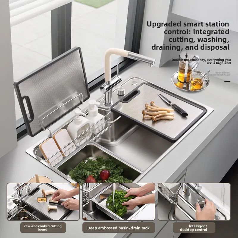 Rectangular Workstation Kitchen Sink with Cover