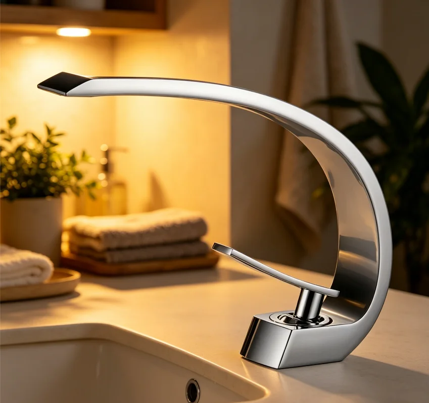 Chrome Deck-Mounted Single-Hole Bathroom Sink Faucet