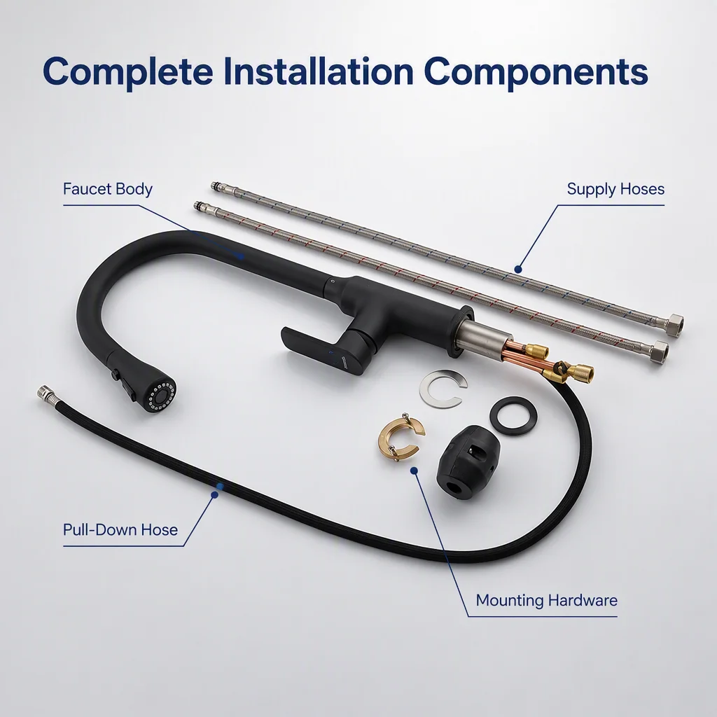 Matte Black Brass Deck-Mounted Pull-Down Kitchen Faucet
