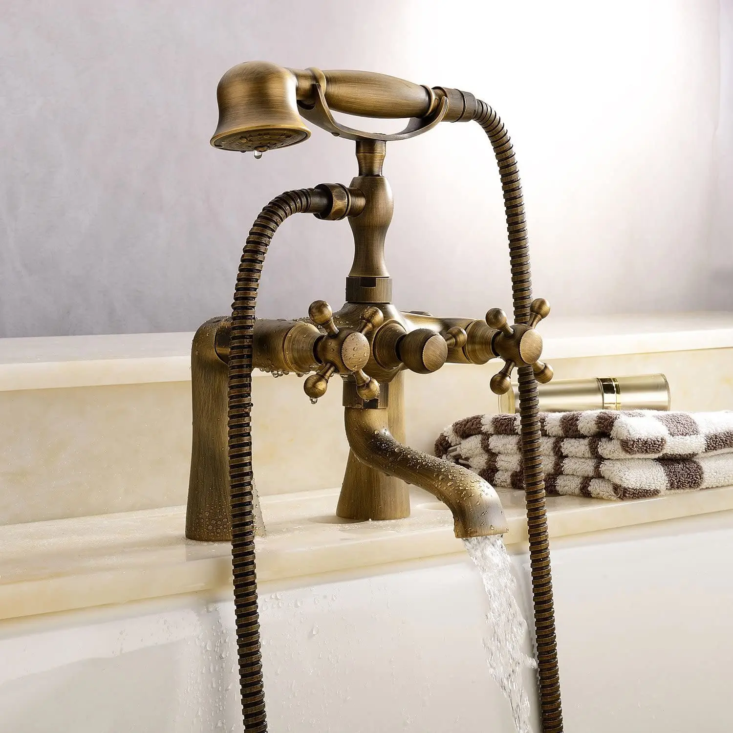 Copper Deck-Mounted Bathtub Faucet