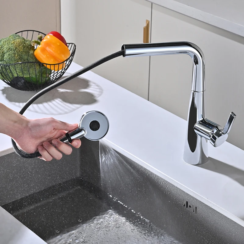 Modern Brass Deck-Mounted Kitchen Faucet Chrome