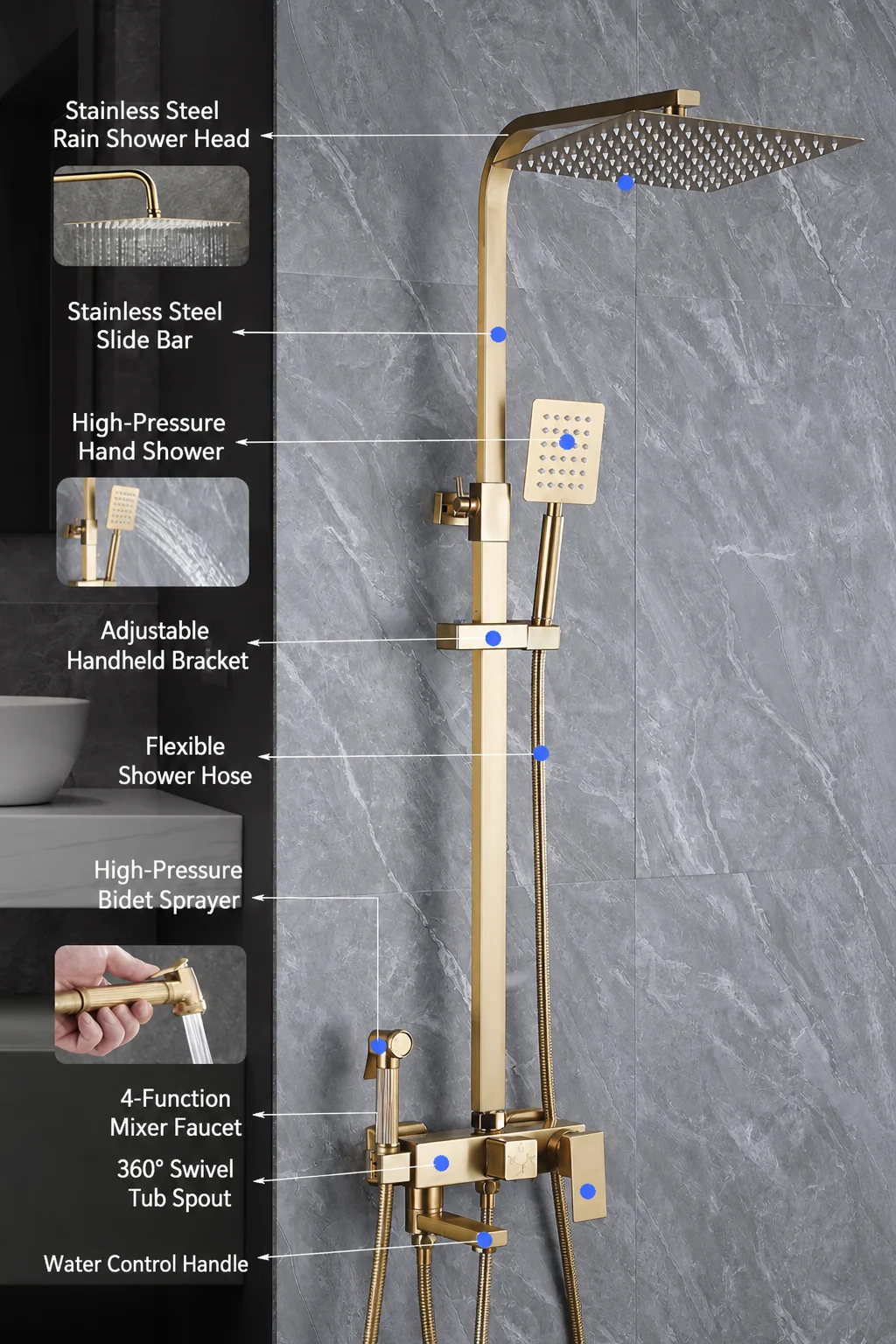 Stainless Steel Wall-Mounted Exposed Shower System