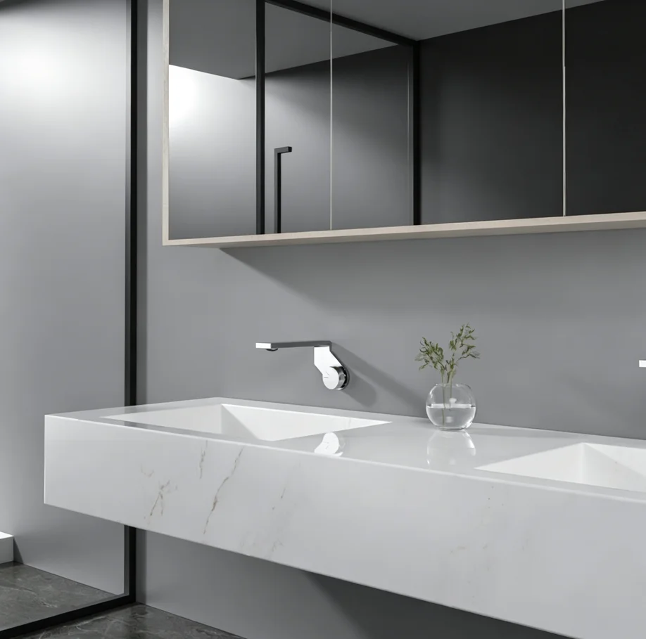 Brushed Gold Copper LED Wall-Mounted Bathroom Sink Faucet