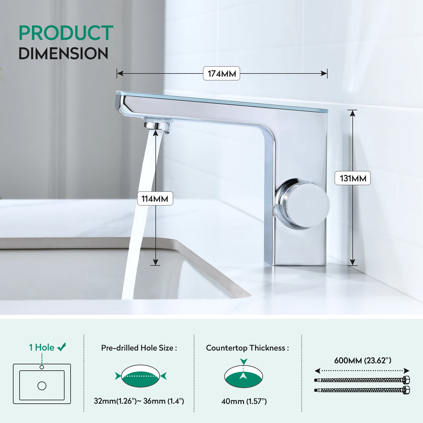 Chrome Zinc Alloy Deck-Mounted Touchless Bathroom Sink Faucet