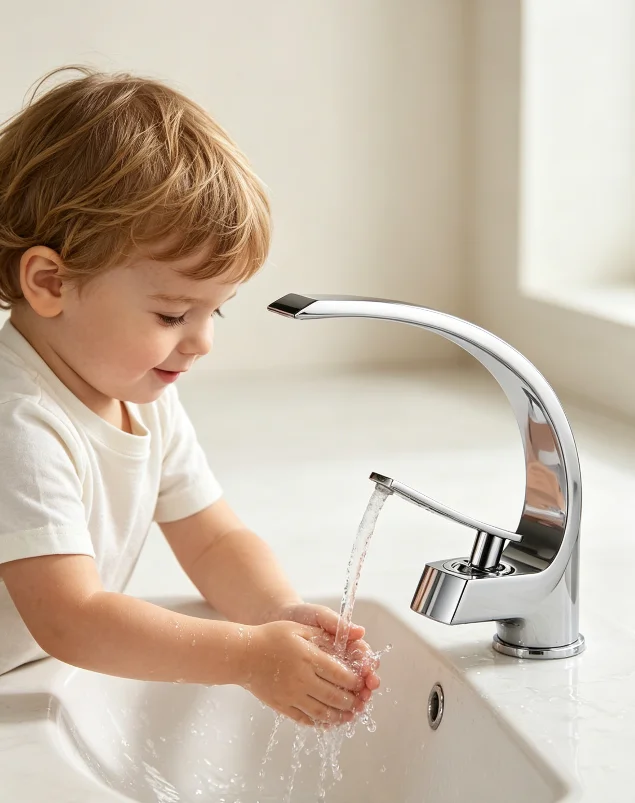 Chrome Deck-Mounted Single-Hole Bathroom Sink Faucet