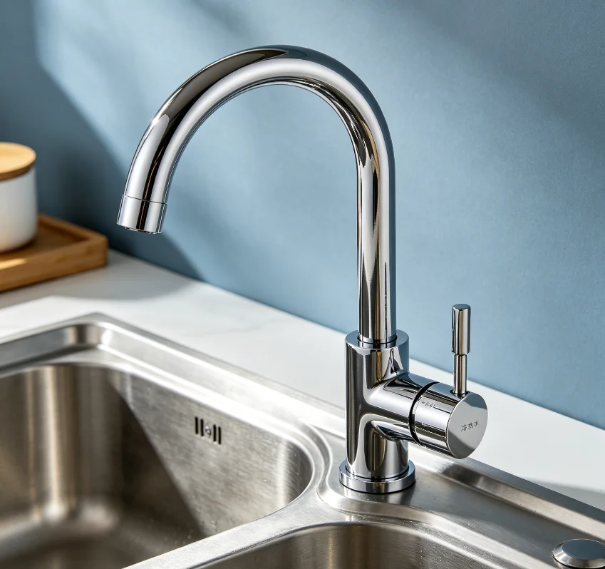 Chrome Stainless Steel Deck-Mounted Kitchen Faucet