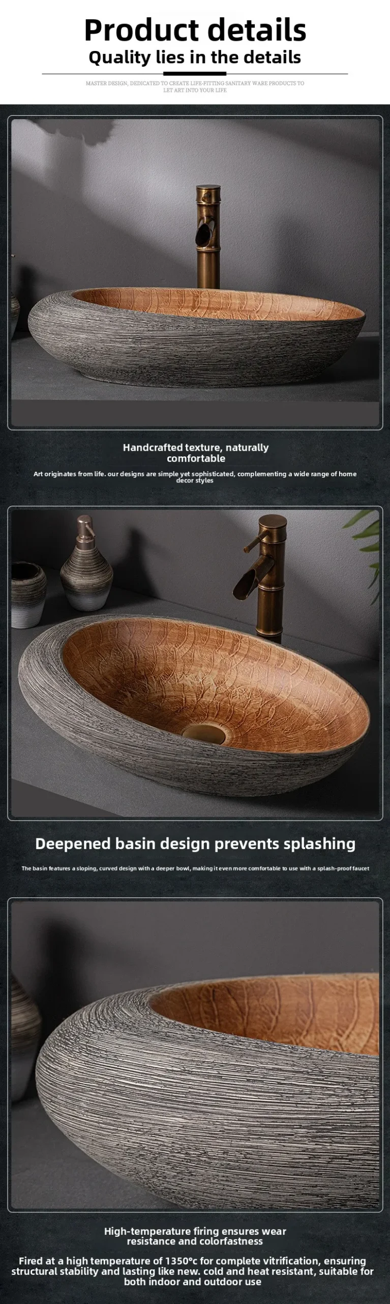 Antique Ceramic Oval Bathroom Vessel Sink