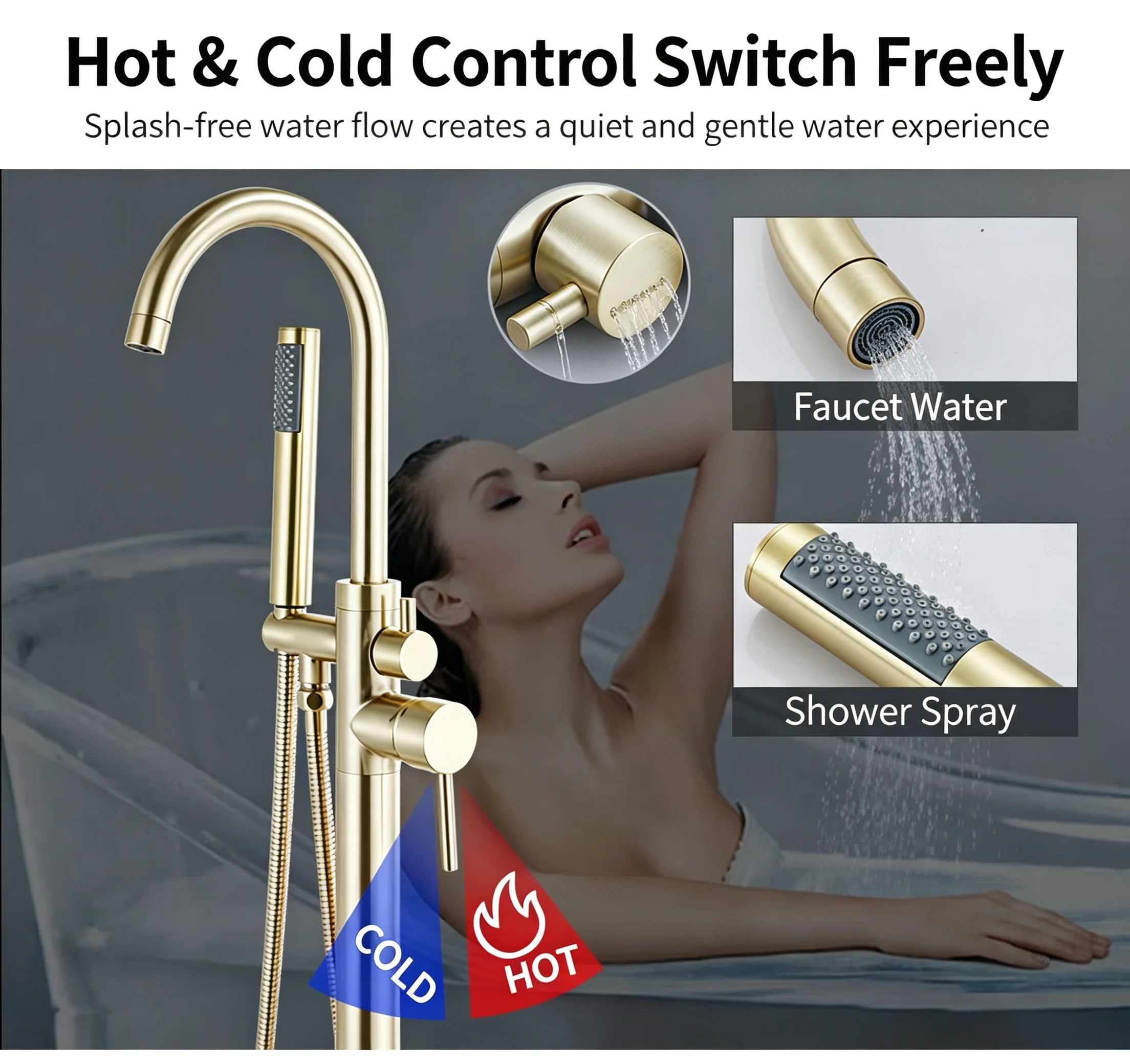 Chrome Brass Single-Handle Freestanding Bathtub Faucet