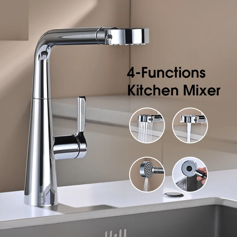 Modern Brass Deck-Mounted Kitchen Faucet Chrome