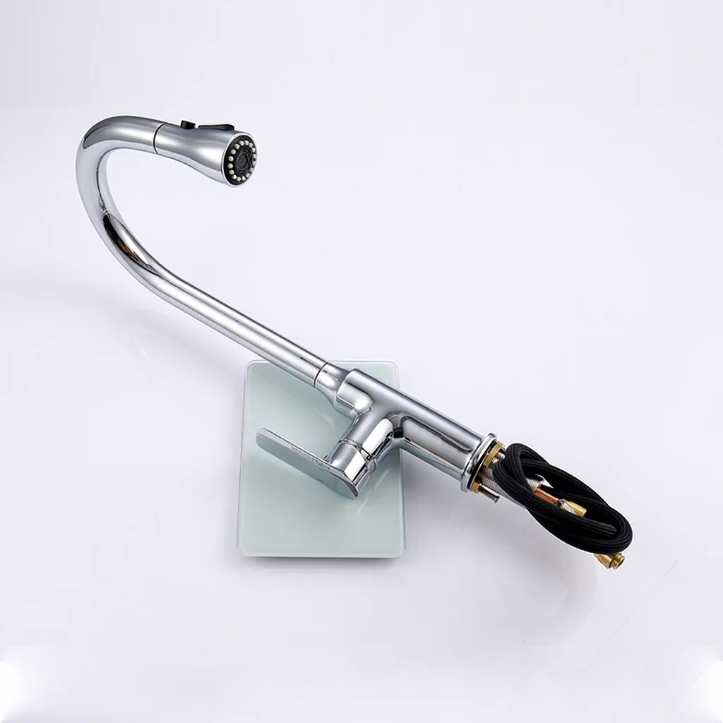 Modern Chrome Brass Deck-Mounted Pull-Down Kitchen Faucet Single-Handle