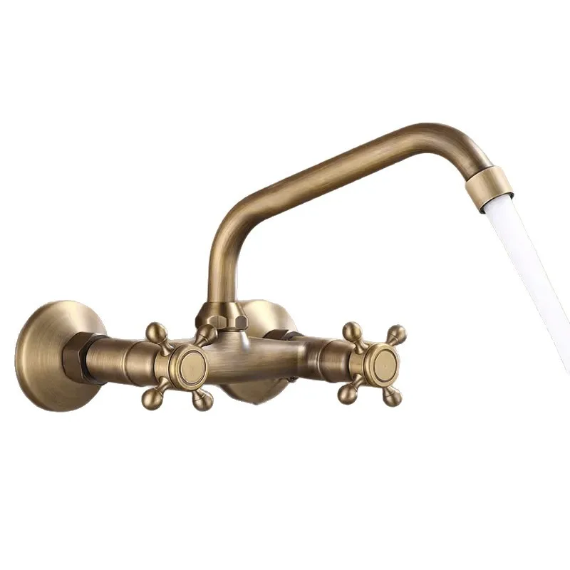 Brass Wall-Mounted Bathroom Sink Faucet