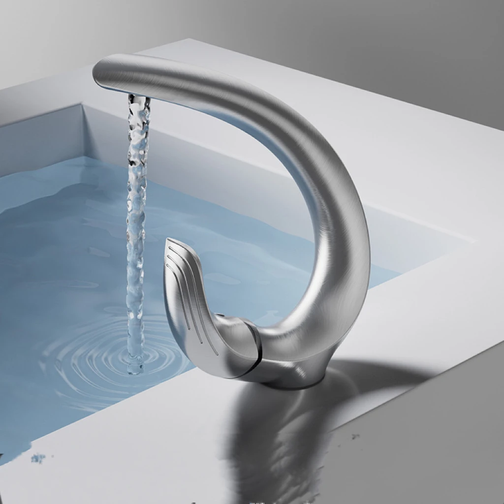 Modern Brass Deck-Mounted Single-Hole Bathroom Sink Faucet Single-Handle