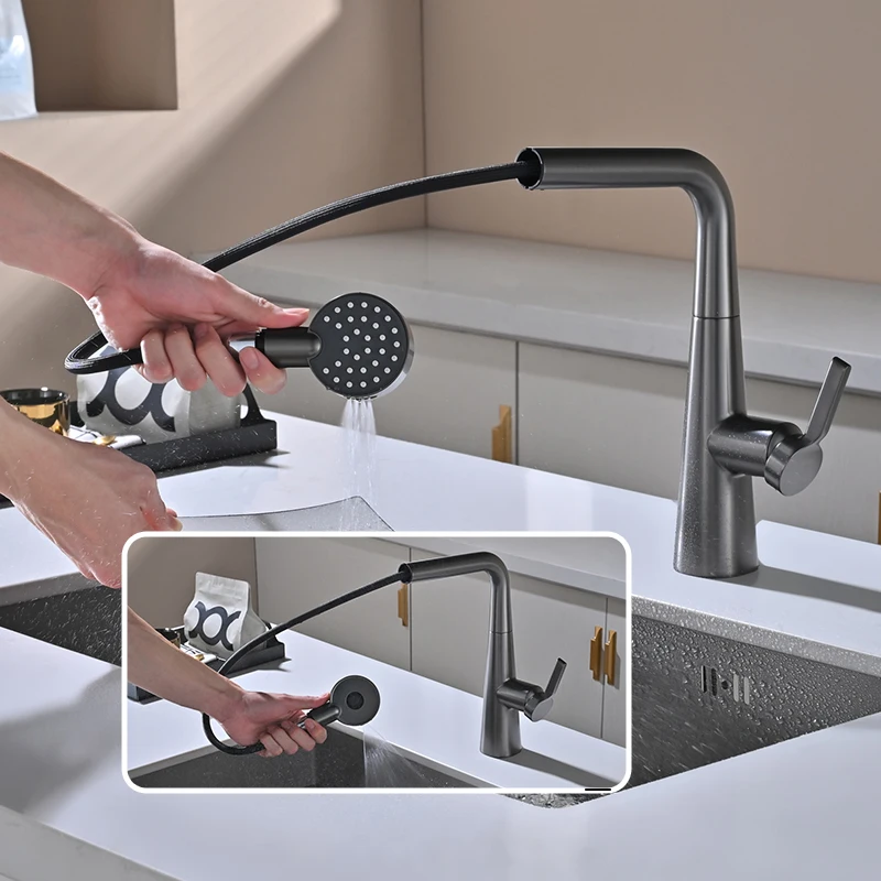 Modern Brass Deck-Mounted Kitchen Faucet Chrome