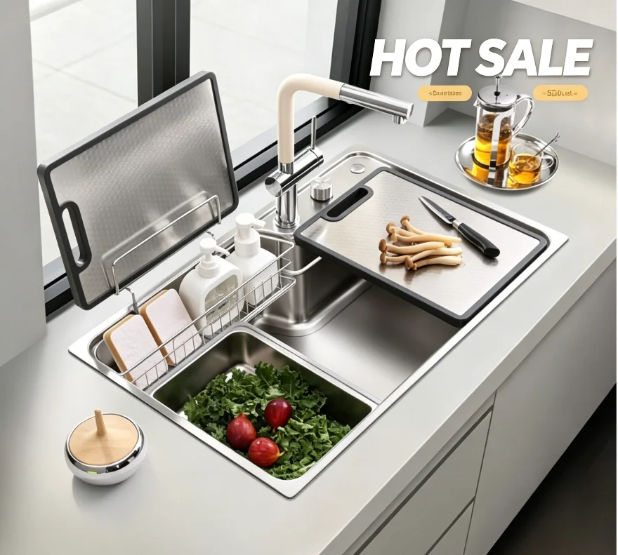 Rectangular Workstation Kitchen Sink with Cover