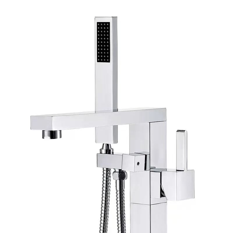 Modern Brass Single-Handle Freestanding Bathtub Faucet Polished