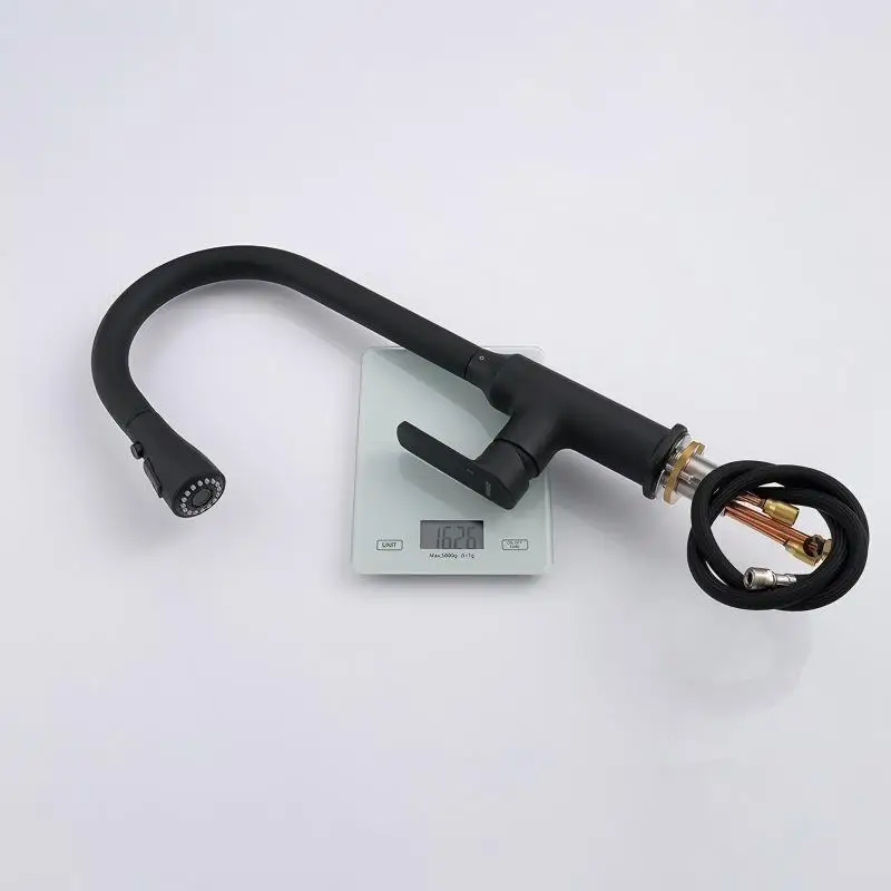 Matte Black Brass Deck-Mounted Pull-Down Kitchen Faucet