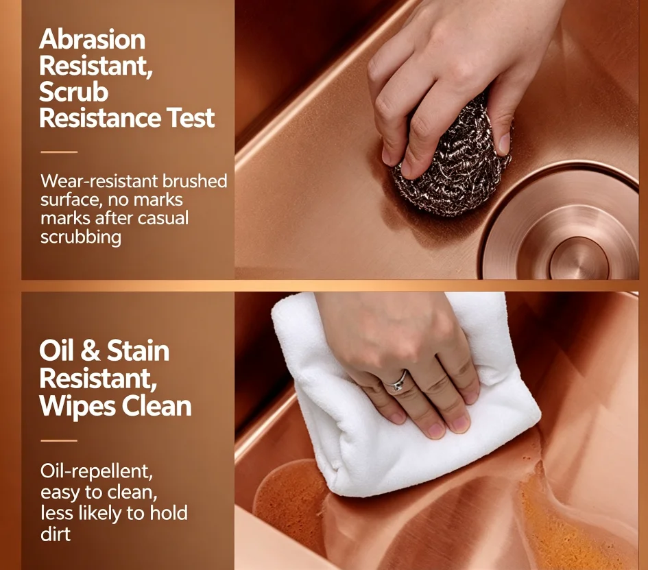 Rose Gold Stainless Steel Rectangular Single-Bowl Kitchen Sink