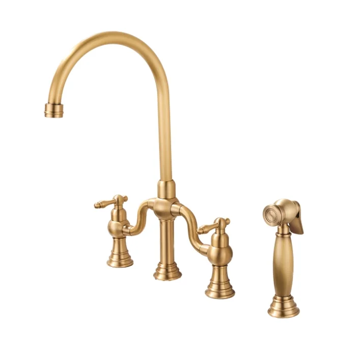 Brass Deck-Mounted Bridge Kitchen Faucet