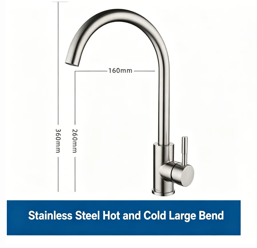 Chrome Stainless Steel Deck-Mounted Kitchen Faucet