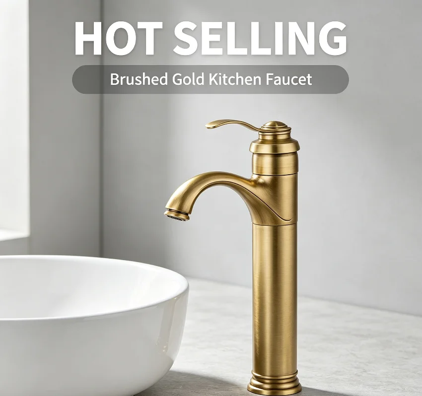 Brushed Gold Brass Single-Hole Bathroom Sink Faucet
