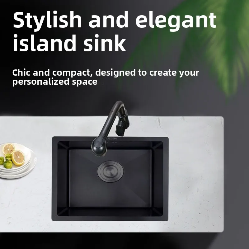 Matte Black Stainless Steel Square Single-Bowl Kitchen Sink