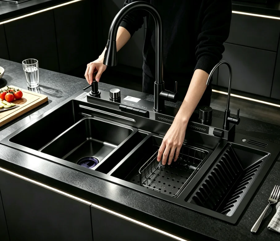 Modern Matte Black Stainless Steel Single-Bowl Kitchen Sink