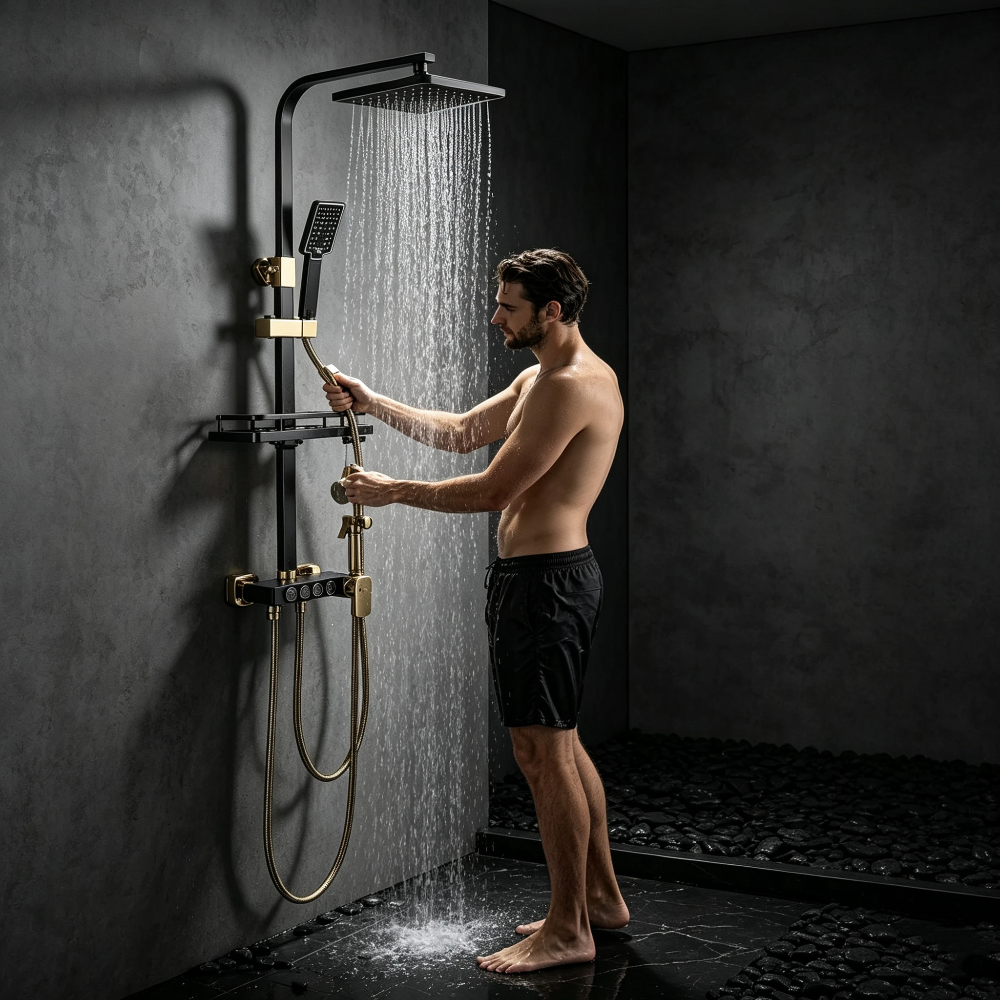 Modern Brass Wall-Mounted Shower System Square
