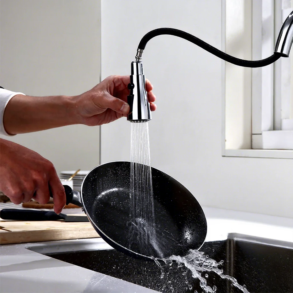 Modern Chrome Brass Deck-Mounted Pull-Down Kitchen Faucet Single-Handle