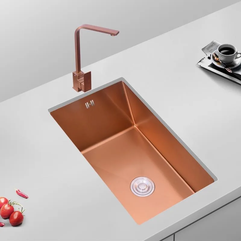 Rose Gold Stainless Steel Rectangular Single-Bowl Kitchen Sink