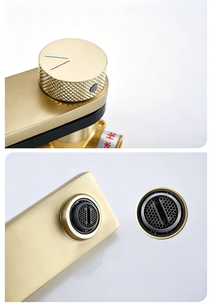 Brushed Gold Copper LED Wall-Mounted Bathroom Sink Faucet