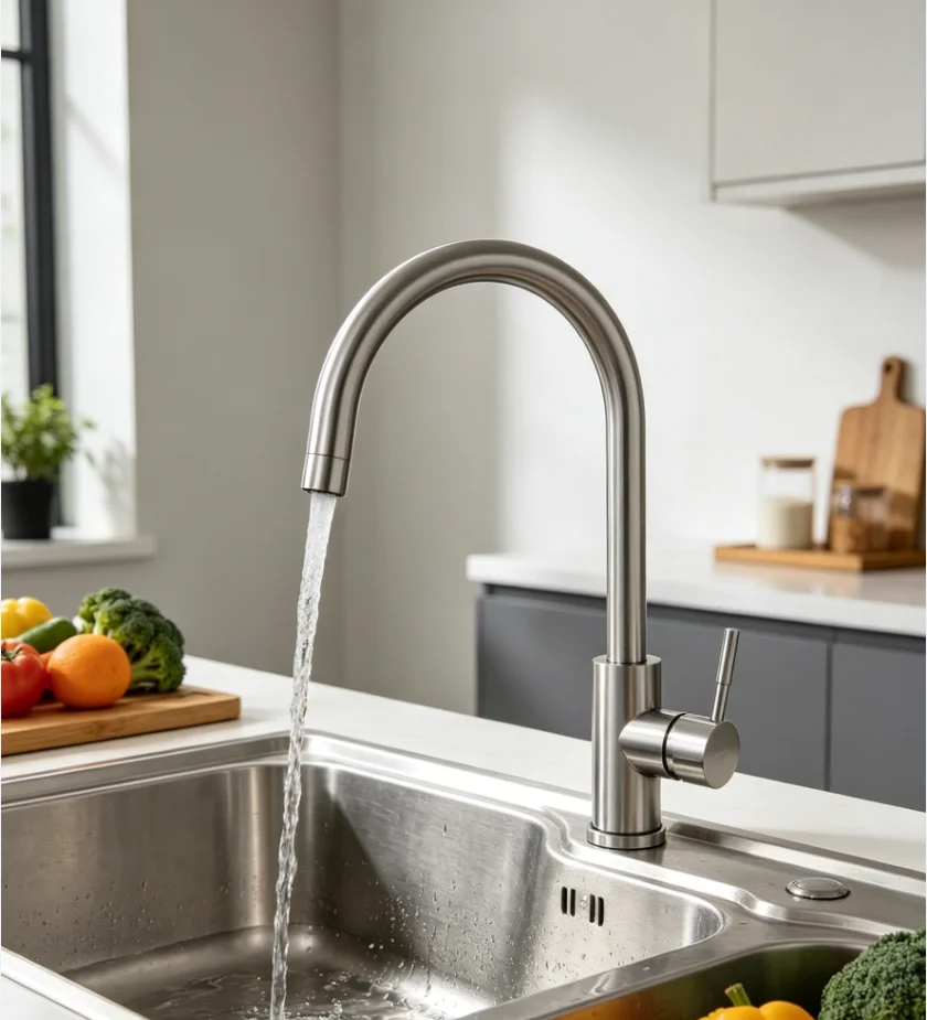 Chrome Stainless Steel Deck-Mounted Kitchen Faucet