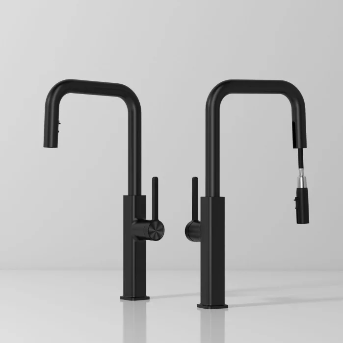 Modern Brass Deck-Mounted Pull-Down Kitchen Faucet
